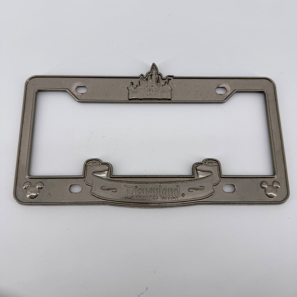 Disney License Plate Frame Castle Mickey Mouse Metal Silver Solid